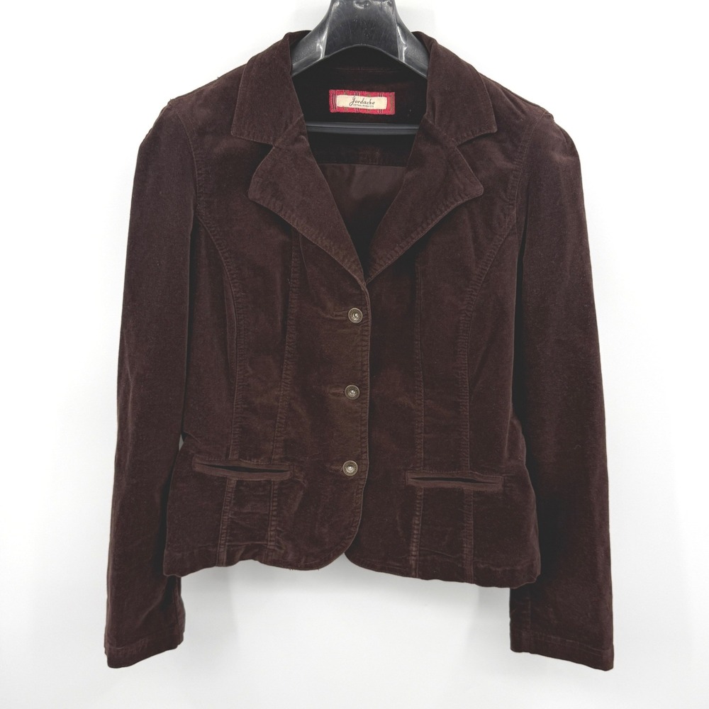 Jordache Women's Velvet Blazer Large Brown Vintage Retro Fall Jacket Earthy Boho